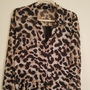 Edge Leopard print sheer black back top sz L